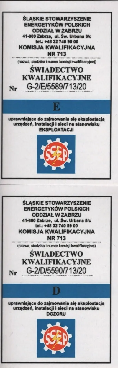 świadectwo kwalifikacyjne drugie